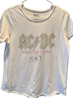 AC/DC Women's Short Sleeve Tee - White with Pink Accents